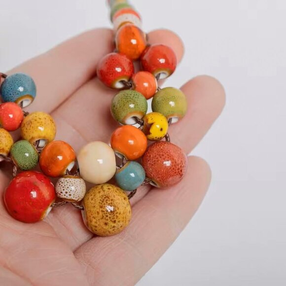 Boho Hippie Ceramic Beaded Necklace for Women Statement Chunky Bohemian Fall Col - Picture 4 of 7